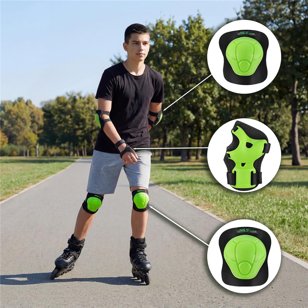 NILS EXTREME H210 Schoner-Set, Schwarz-Grün, S - Protektoren Handgelenk Ellenbogen Knie