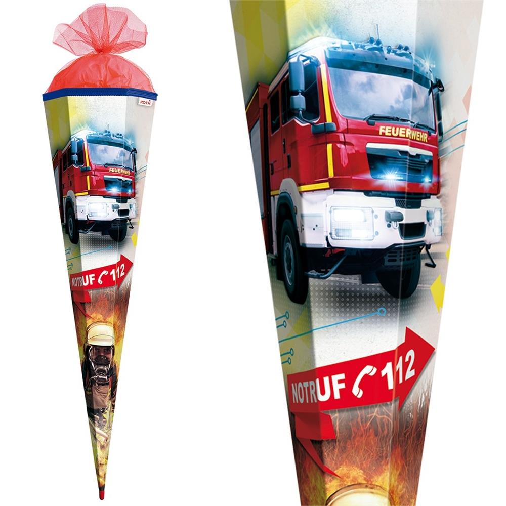 Roth Schultüte Feuerwehr, 85cm, eckig, Rot(h)-Spitze, Tüllverschluss