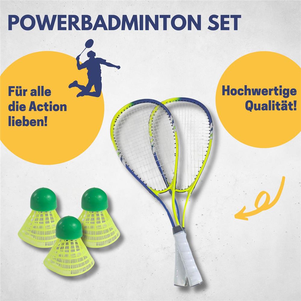 Best Sporting Power Badminton Set, 2 Schläger 3 Bälle Tasche, Blau/Grün