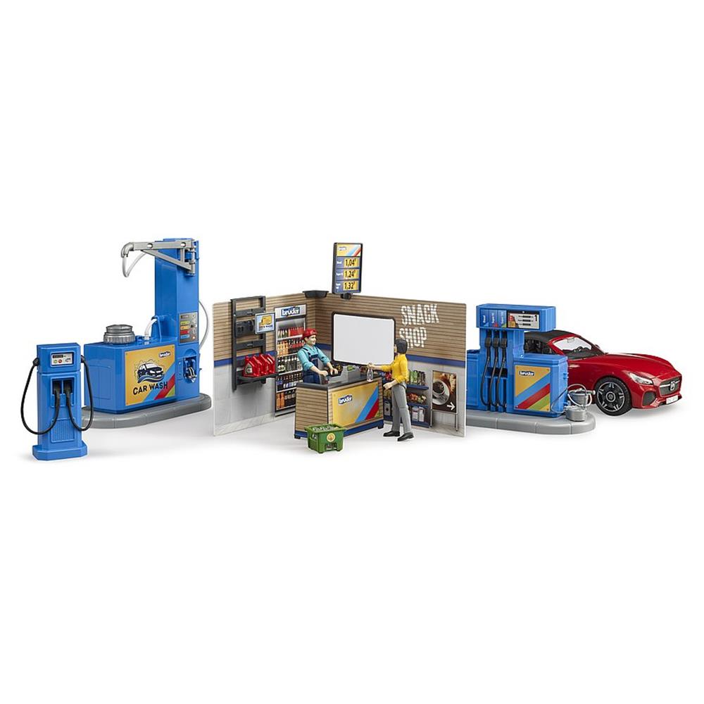 Bruder 62111 - bworld Tankstelle mit Fahrzeug und Waschplatz