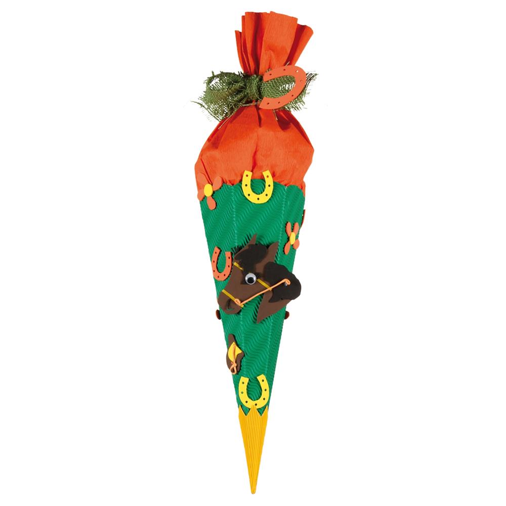 Roth Schultüte-Bastelset, Pferd, 40cm, eckig, Kreppverschluss, Geschwistertüte