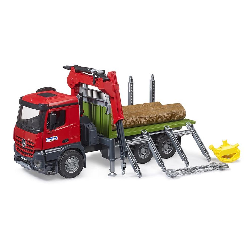 Bruder 03669 - MB Arocs Holztransport-LKW mit Ladekran, Greifer und 3 Baumstämmen