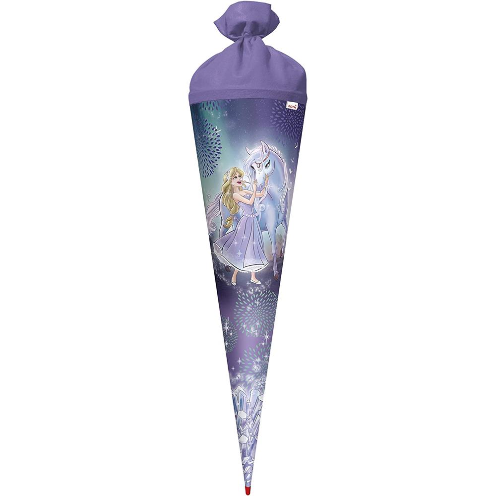 Roth Schultüte Königin im Eis, 70cm, rund, Rot(h)-Spitze, Filzverschluss, Glitter, Glitzerborte