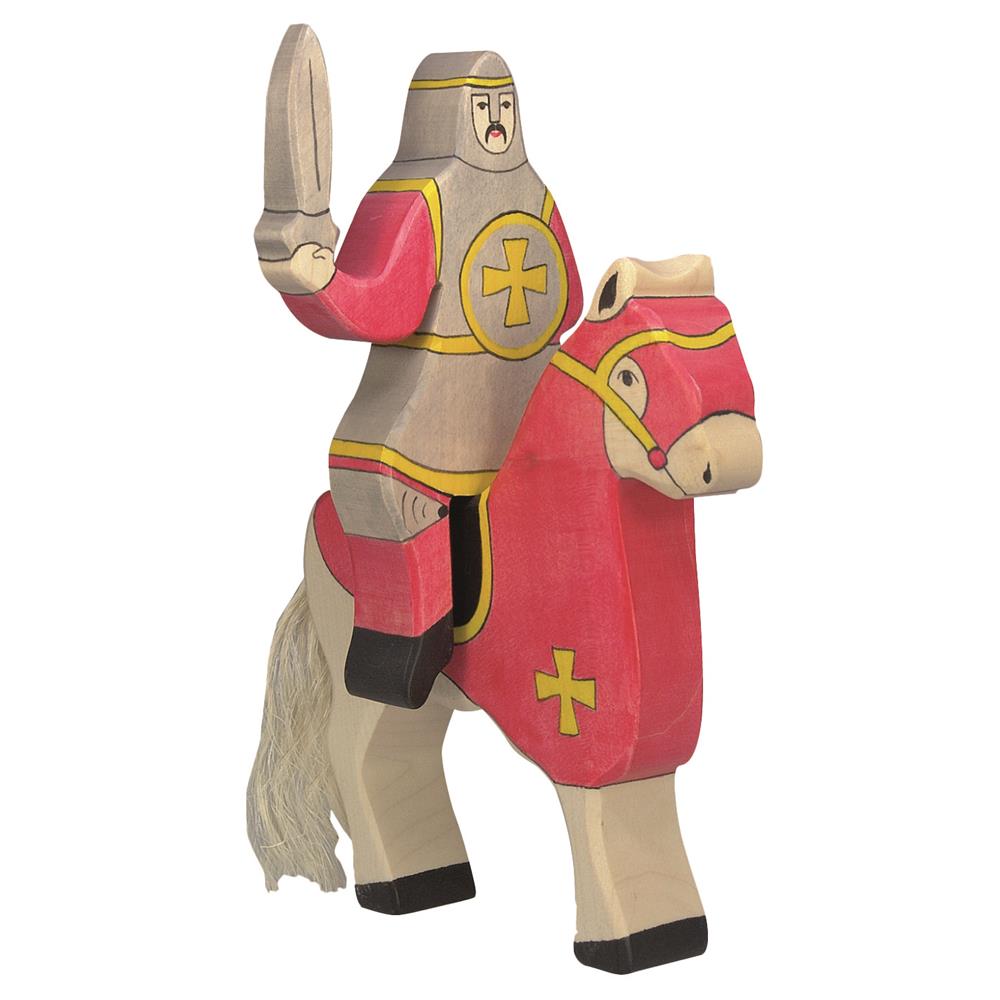 Holztiger Holzfigur - Roter Ritter, reitend (ohne Pferd), Holzspielzeug, ab 3 Jahren