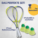 Best Sporting Power Badminton Set, 2 Schläger 3 Bälle Tasche, Blau/Grün