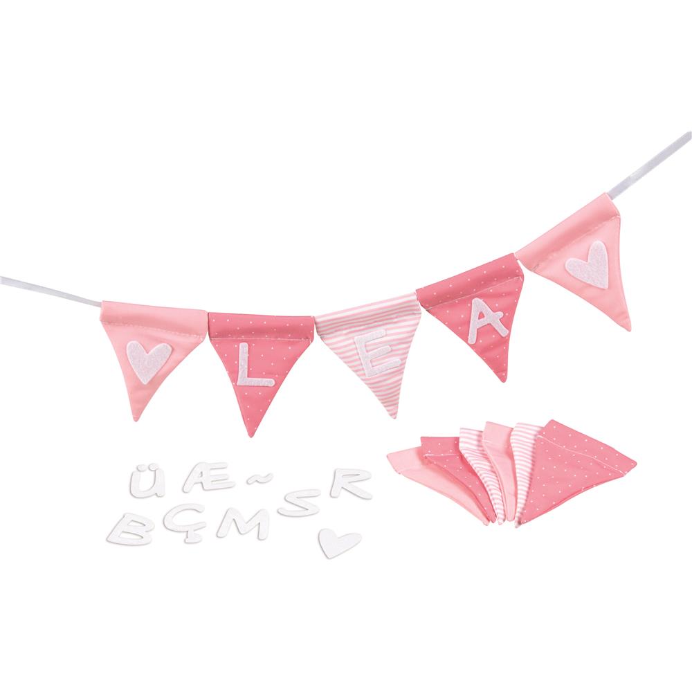 goki Buchstabenwimpelkette rosa – 10 Wimpel zum Dekorieren, für Kinder ab 1 Jahr
