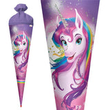 Roth Schultüte Einhornportrait, 70cm, rund, Rot(h)-Spitze, Filzverschluss, Glitter