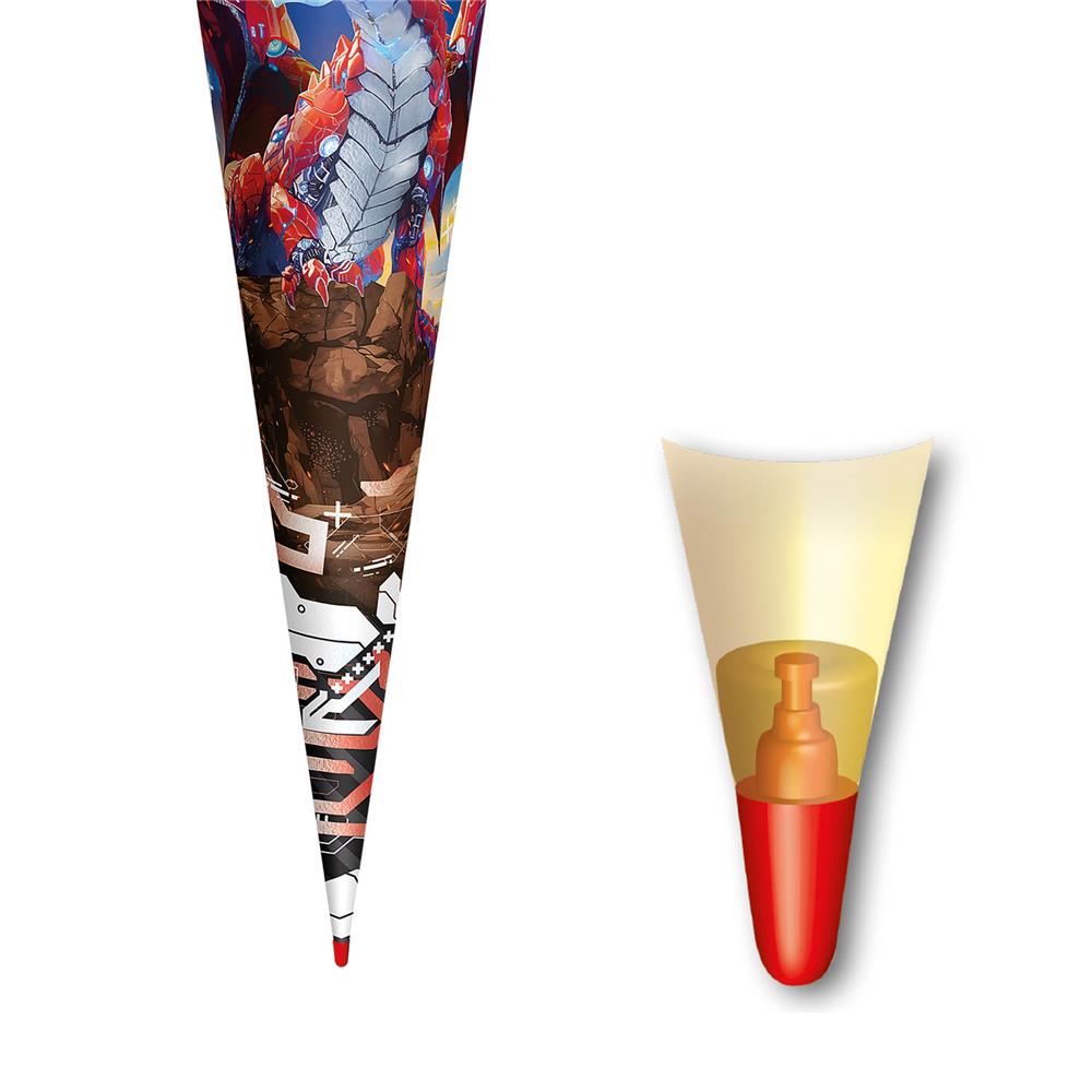 Roth Schultüte Robo Drache, 70cm, rund, Rot(h)-Spitze, Filzverschluss, Folieneffekt