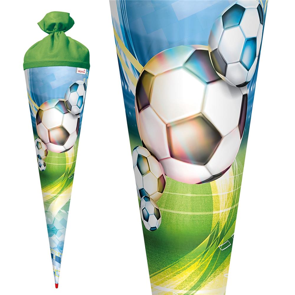 Roth Schultüte Fußball, 70cm, rund, Rot(h)-Spitze, Filzverschluss