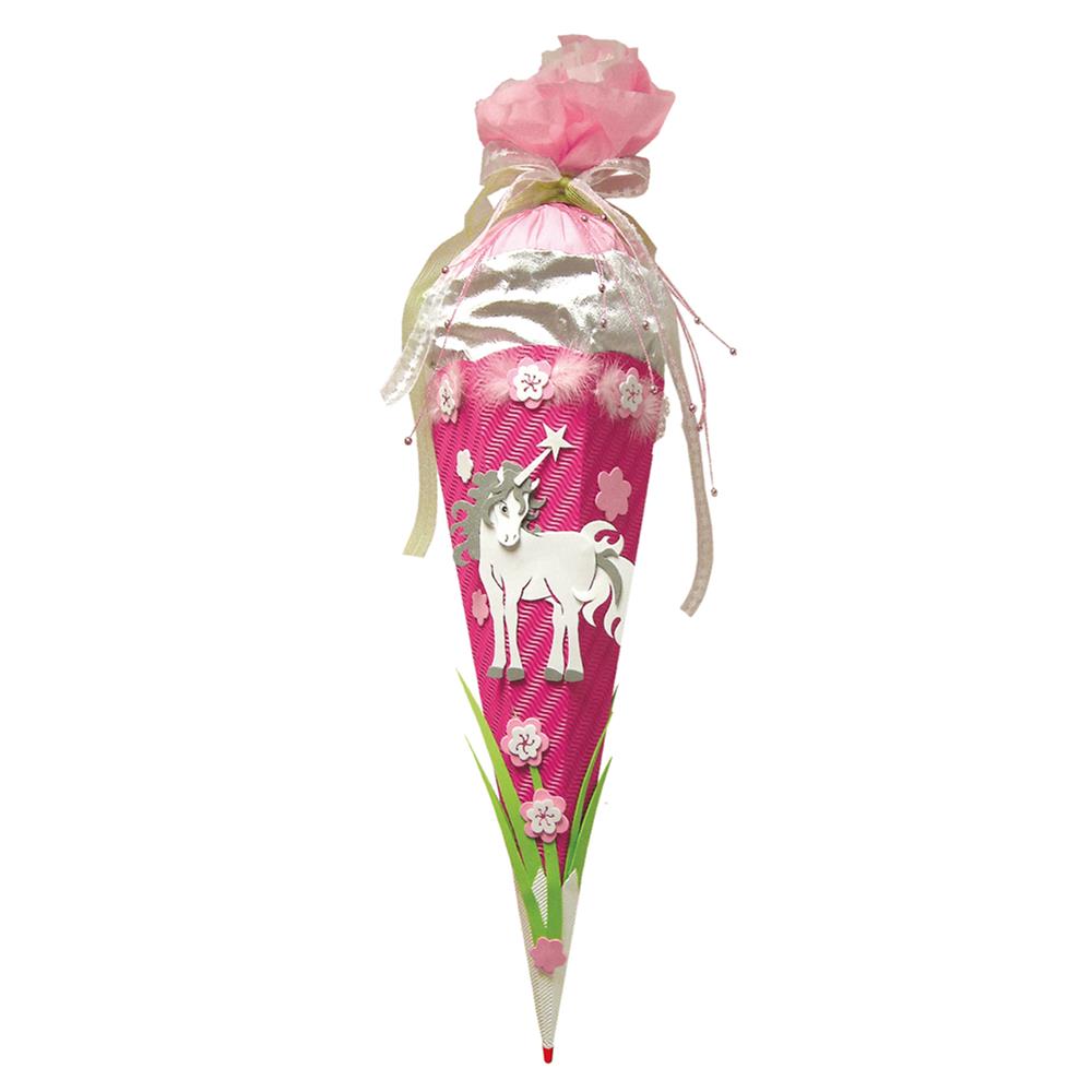Roth Schultüte-Bastelset, Einhorn, 68cm, eckig, Rot(h)-Spitze, Kreppverschluss