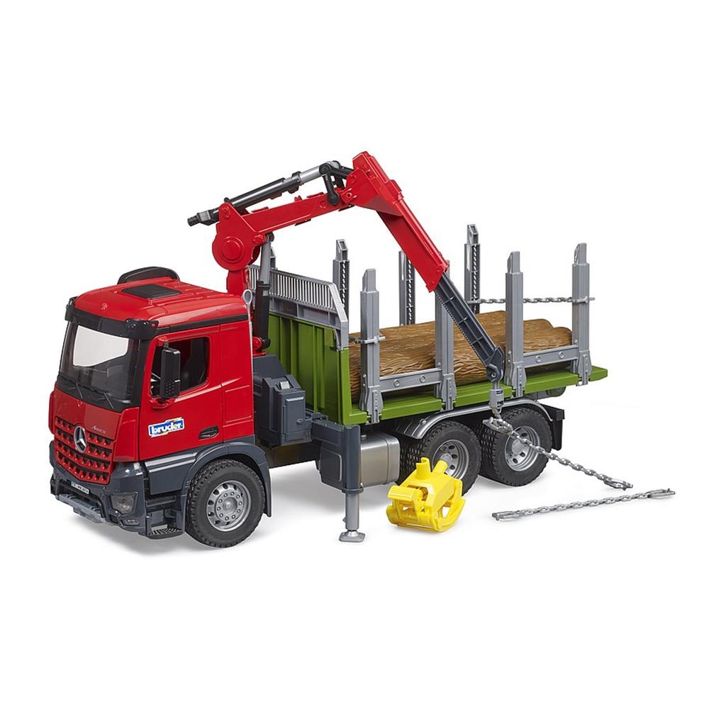 Bruder 03669 - MB Arocs Holztransport-LKW mit Ladekran, Greifer und 3 Baumstämmen
