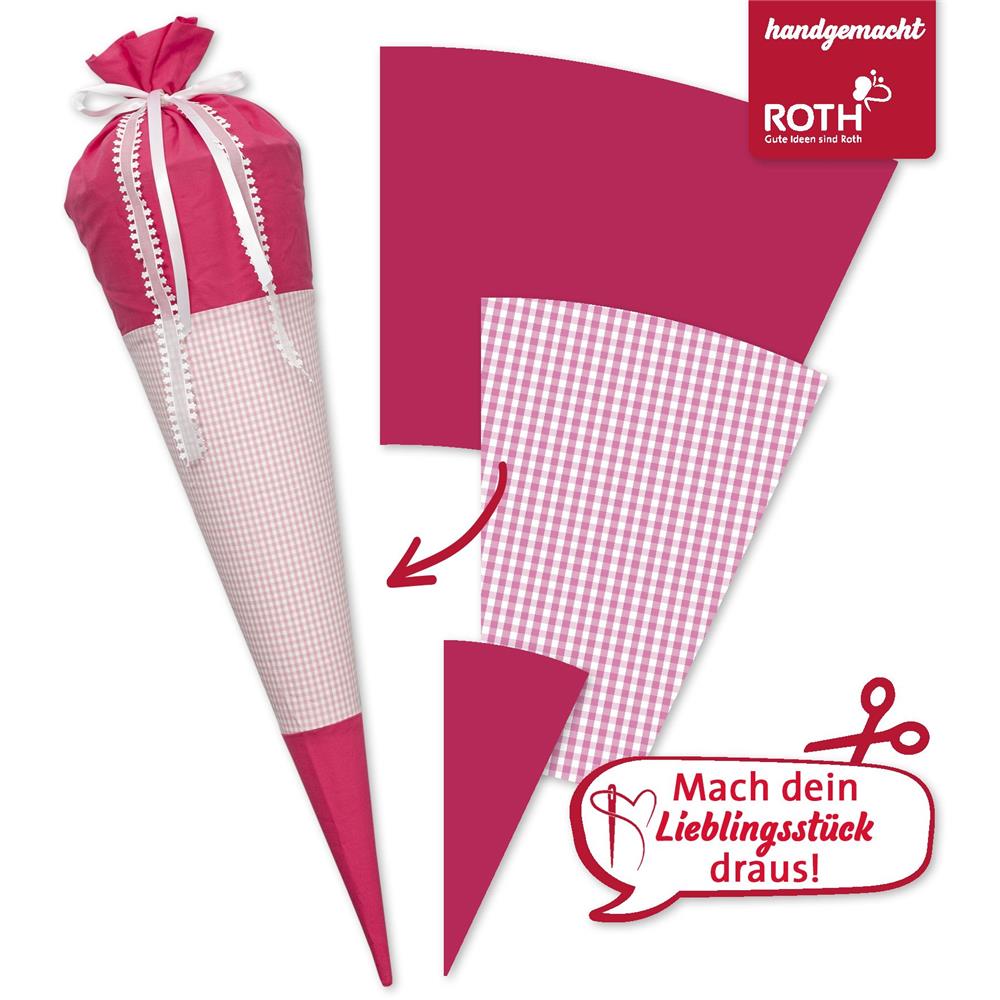 Roth Schultüte-DIY-Set Schnittmuster mit Schultüten-Rohling, 70 cm, rund, Rot(h)-Spitze