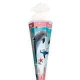 Roth Schultüte Delfin & Seesterne, 85cm, eckig, Rot(h)-Spitze, Tüllverschluss, Glitter, Glitzerborte