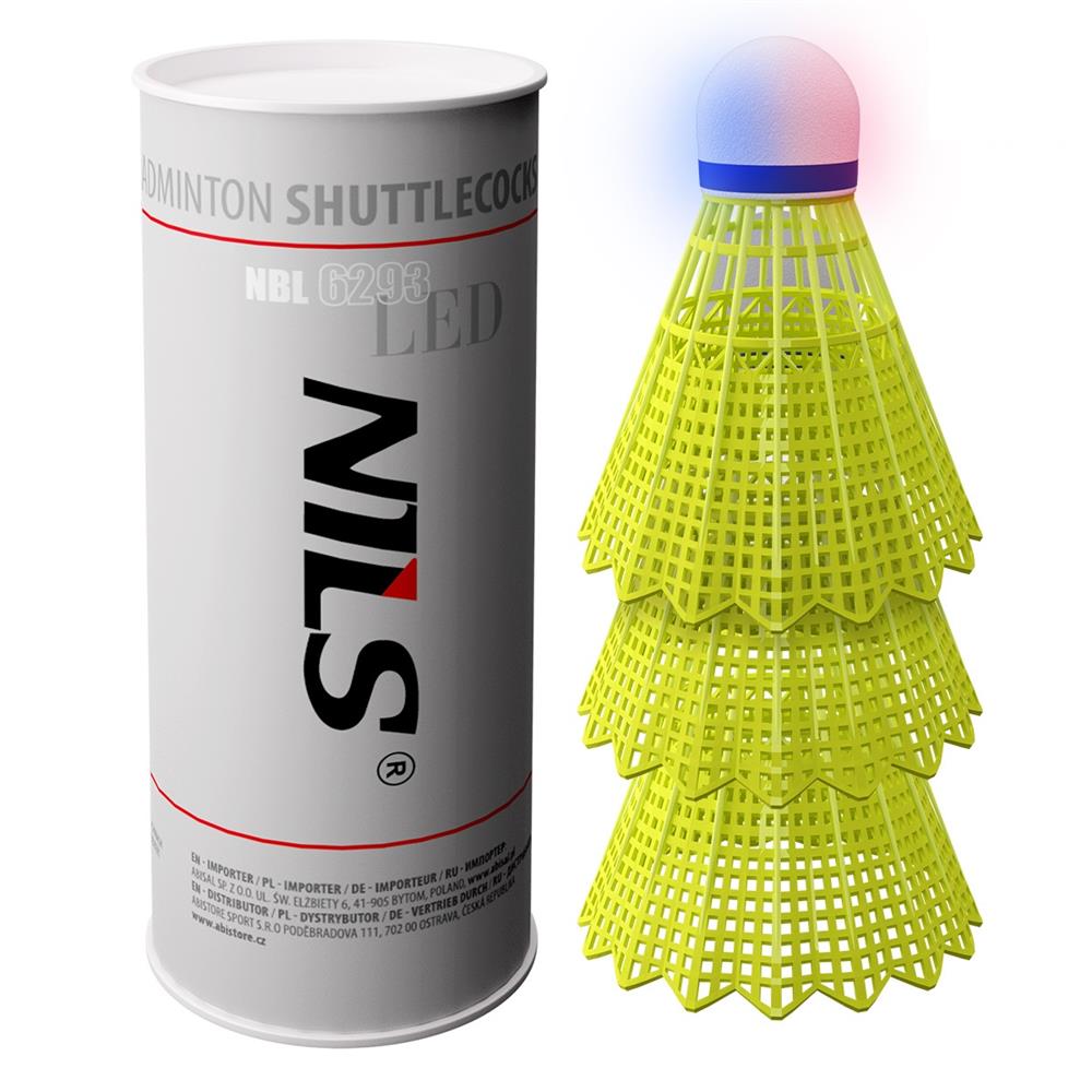 NILS LED Badmintonbälle Nylon 3 Stück, Bunt, Freizeit Indoor Outdoor