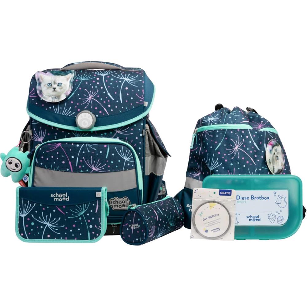 School-Mood Schulranzen Set Timeless Pro Lina (Kätzchen) 7-teilig