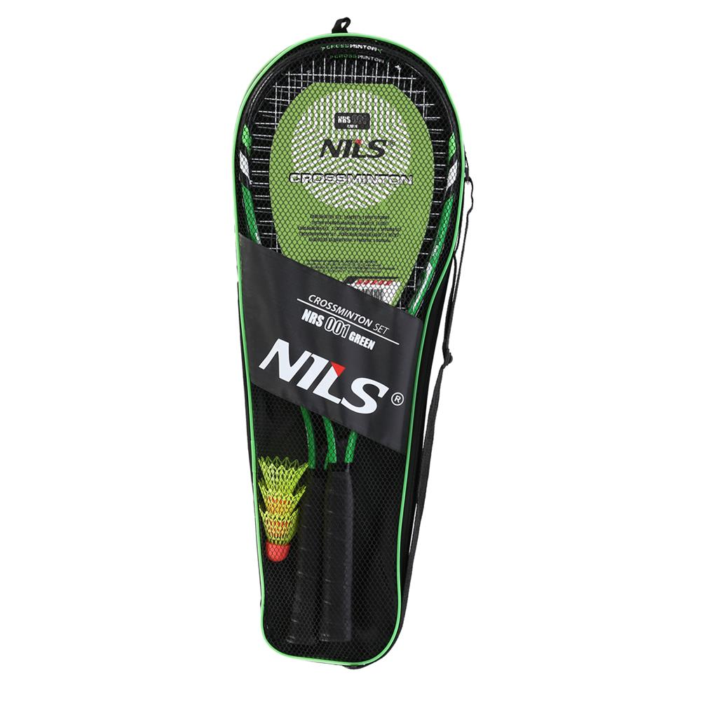 NILS Crossminton-Set, Grün, 2x Schläger, 3x Federbälle (Speeders), 1x Schutzhülle