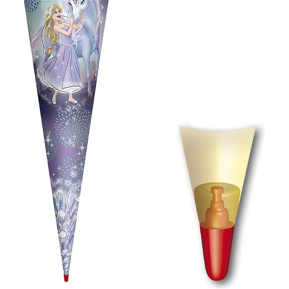 Roth Schultüte Königin im Eis, 70cm, rund, Rot(h)-Spitze, Filzverschluss, Glitter, Glitzerborte