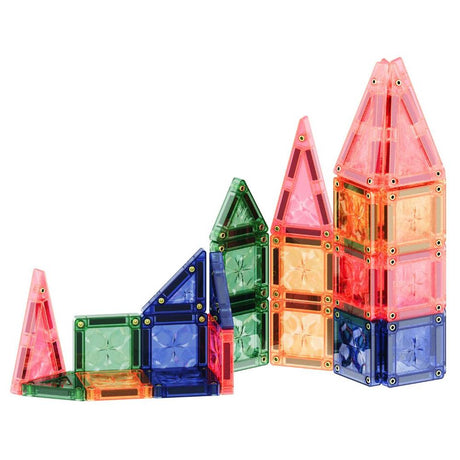 Cleverclixx Mini Tiles Pack Pastellfarben 28 Teile, kompaktes Design für unterwegs ToGo, inklusive Aufbewahrungsbox, Magnetspielzeug