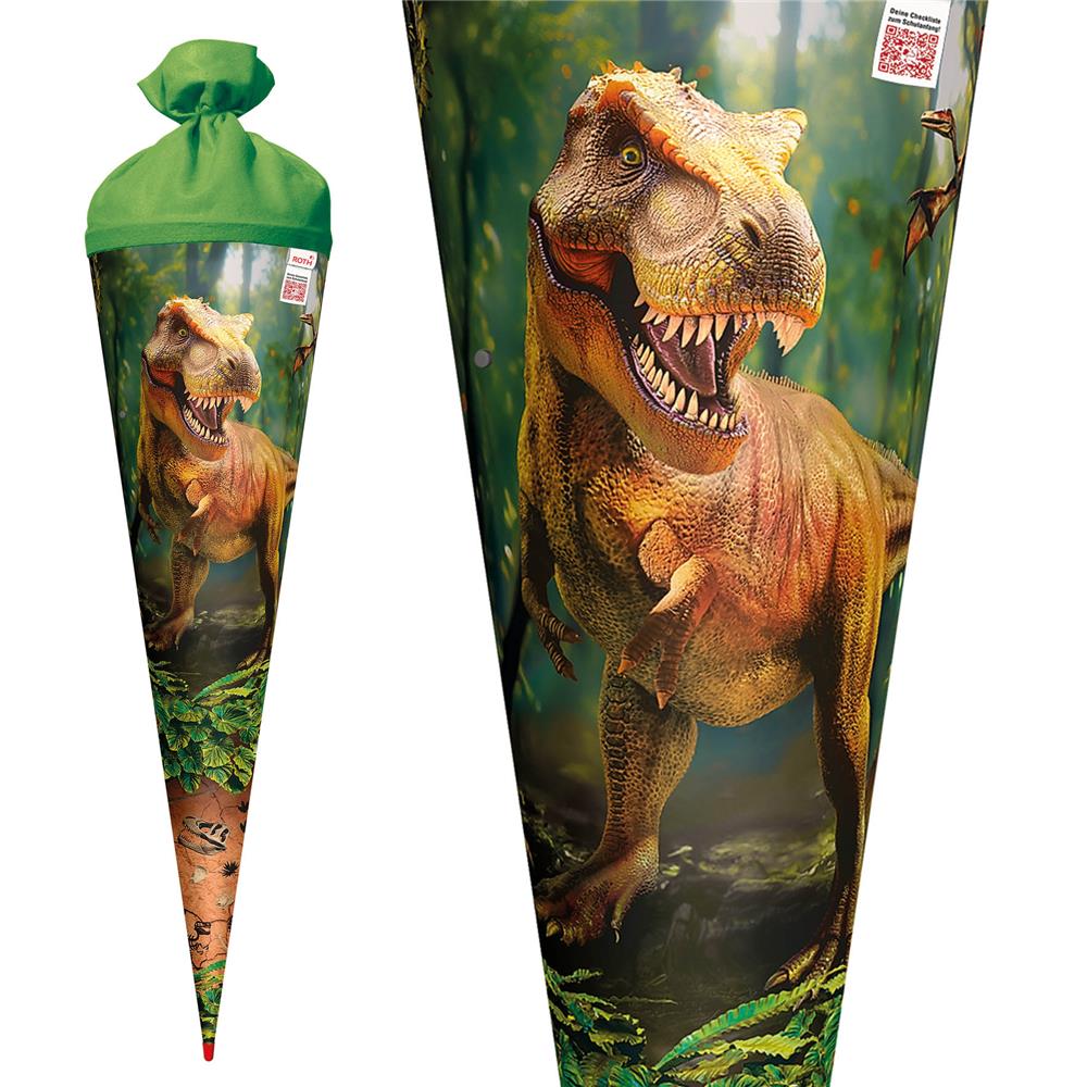 Roth Schultüte Dinosaurier T-Rex, 70cm, rund, Rot(h)-Spitze, Filzverschluss, mit Sound