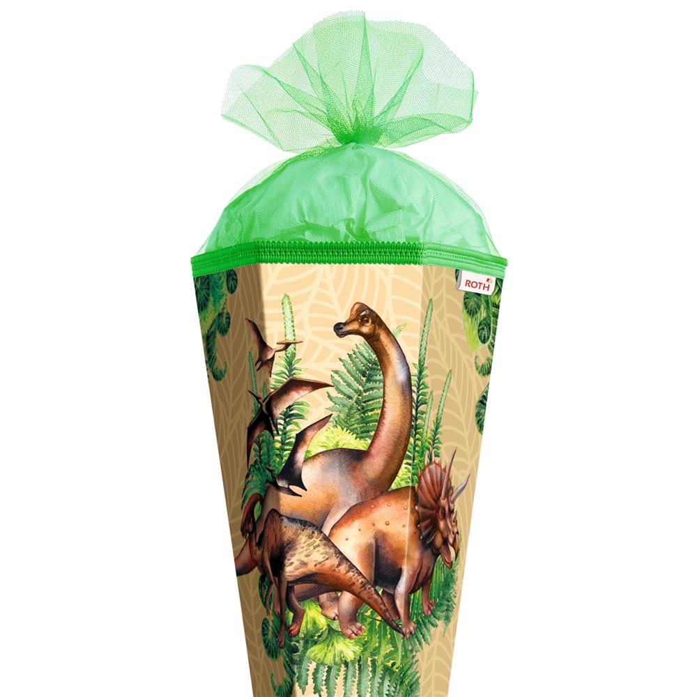 Roth Schultüte Dinosaurier Veganosaurus, 85cm, eckig, Rot(h)-Spitze, Tüllverschluss