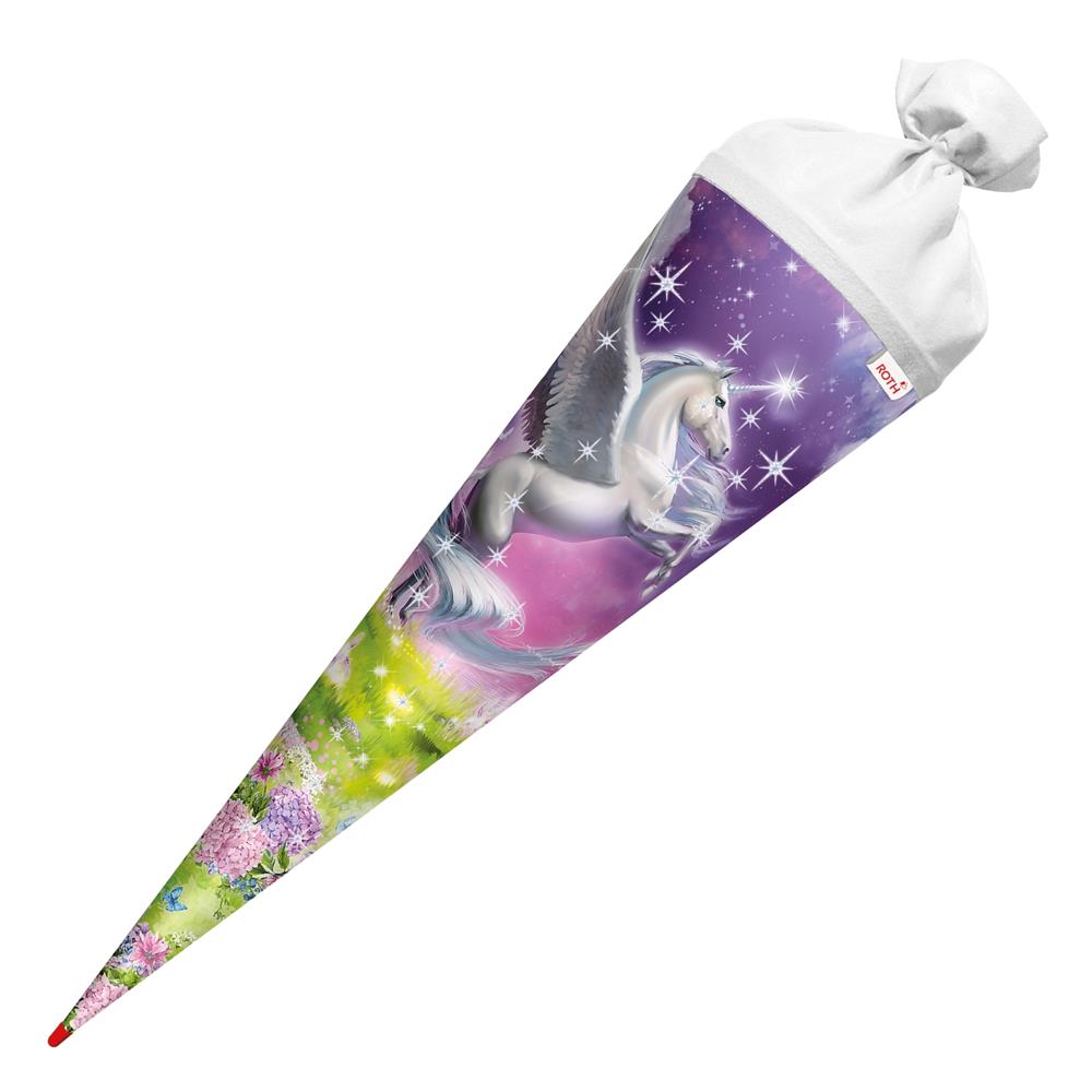Roth Schultüte Magic Pegasus, 70cm, rund, Rot(h)-Spitze, Filzverschluss, Glitter