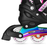 NILS EXTREME NH10905 4in1 LED Inliner Schlittschuhe Rollschuhe Gr. 31-34, Pink-Rainbow, verstellbar