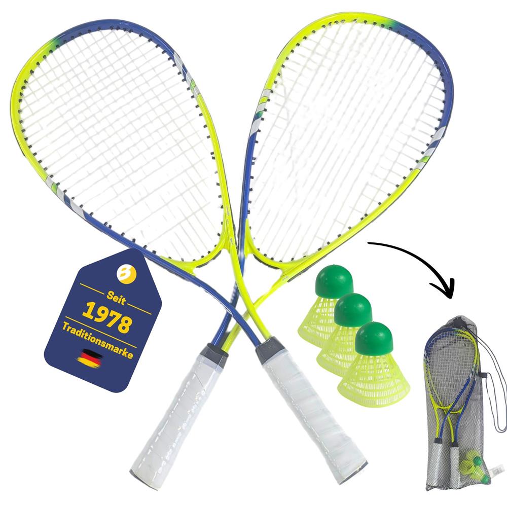 Best Sporting Power Badminton Set, 2 Schläger 3 Bälle Tasche, Blau/Grün