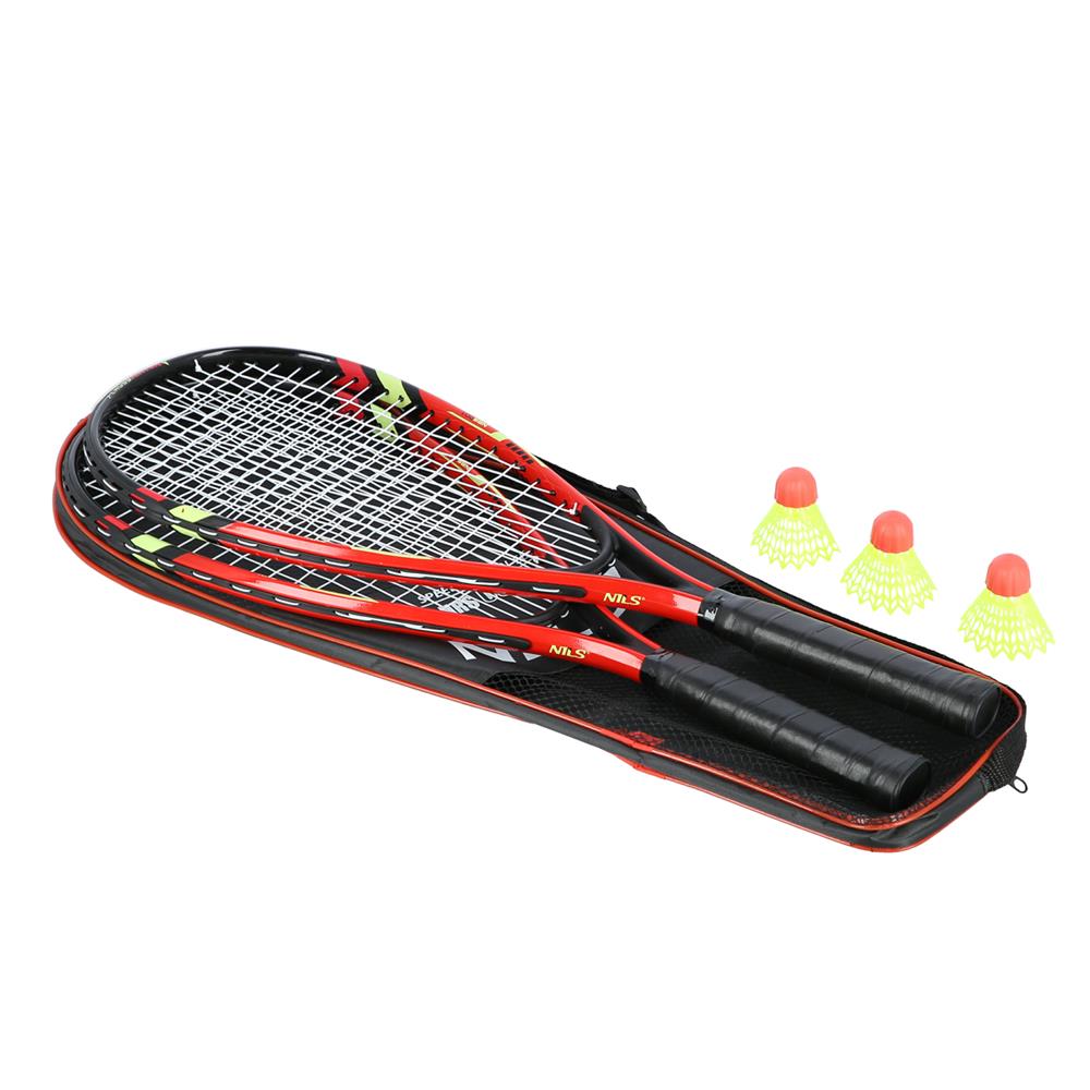 NILS Crossminton-Set, Rot, 2x Schläger, 3x Federbälle (Speeders), 1x Schutzhülle