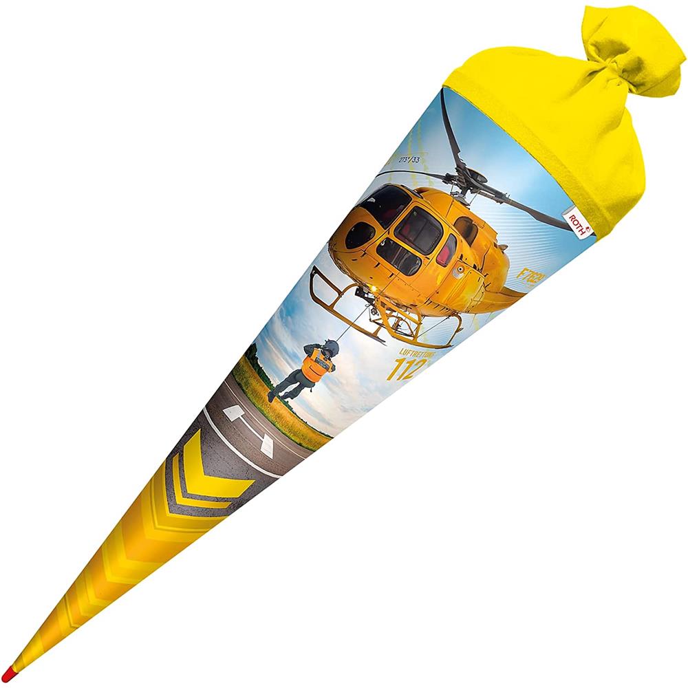 Roth Schultüte Helikopter, 70cm, rund, Rot(h)-Spitze, Filzverschluss