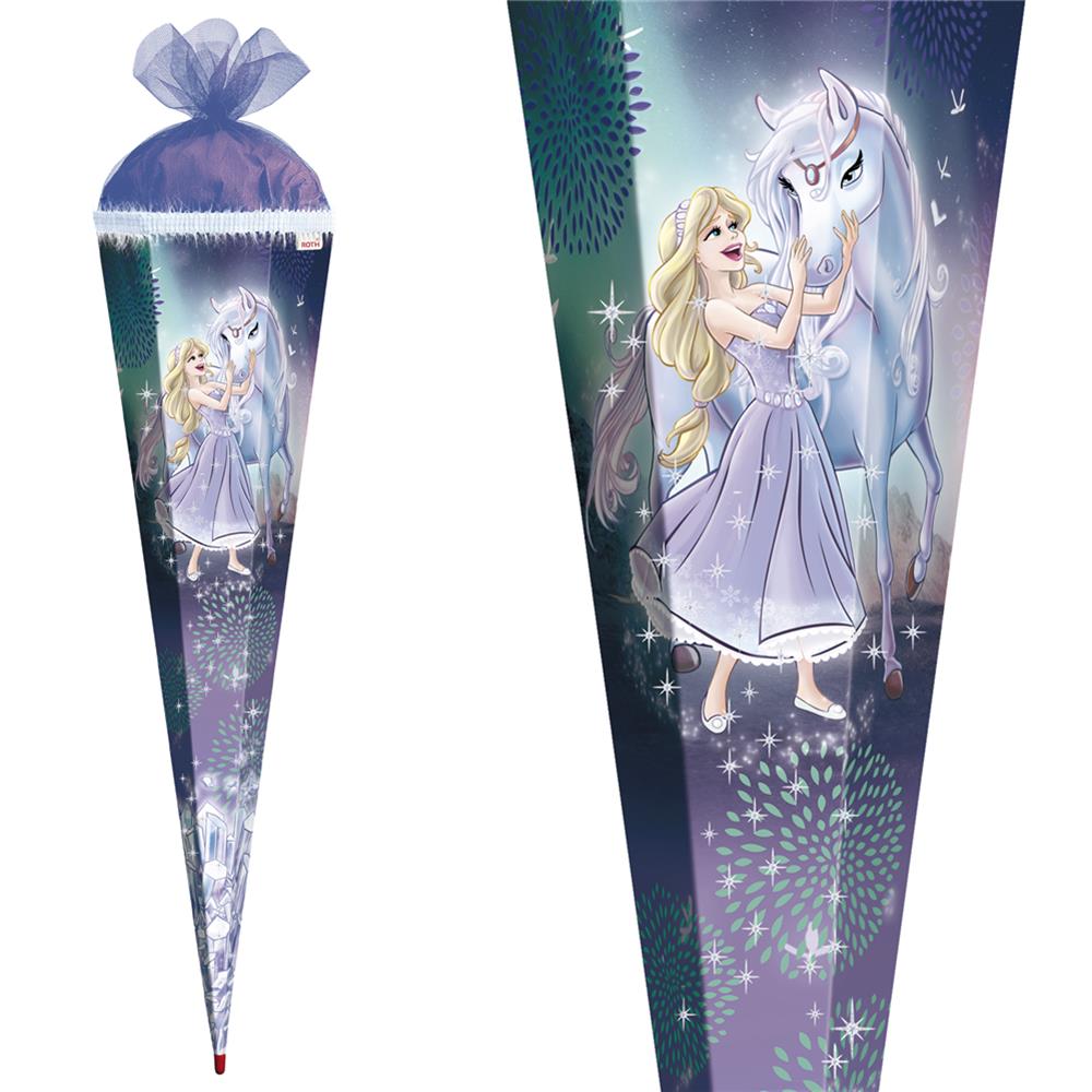 Roth Schultüte Königin im Eis, 85cm, eckig, Rot(h)-Spitze, Tüllverschluss, Glitter, Glitzerborte