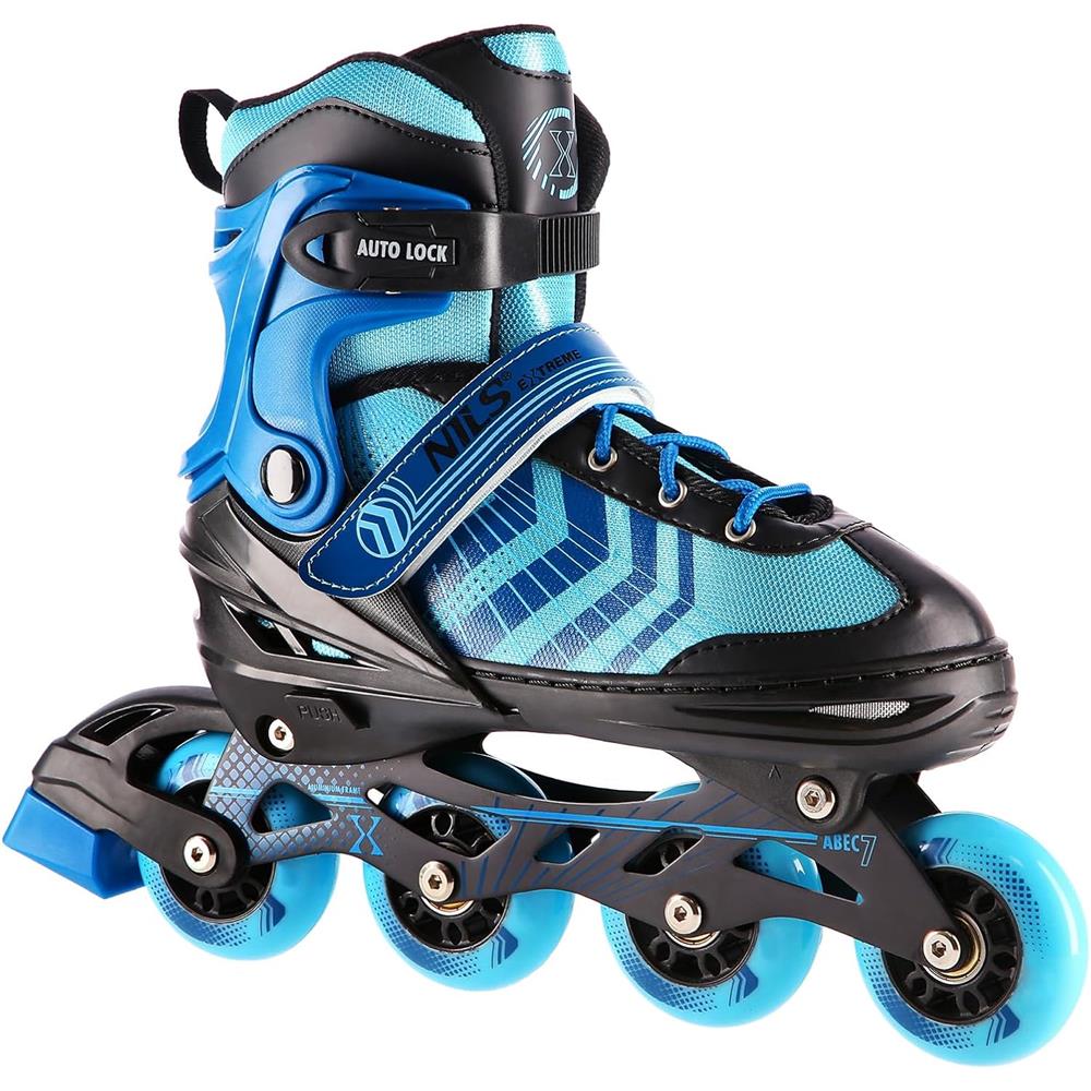 NILS EXTREME NH18192A 4in1 Inliner Schlittschuhe Rollschuhe Gr. 34-38, Schwarz-Blau, verstellbar