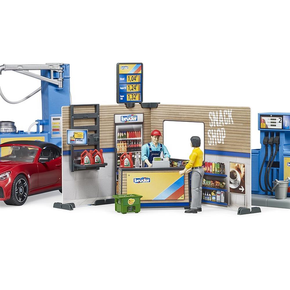 Bruder 62111 - bworld Tankstelle mit Fahrzeug und Waschplatz