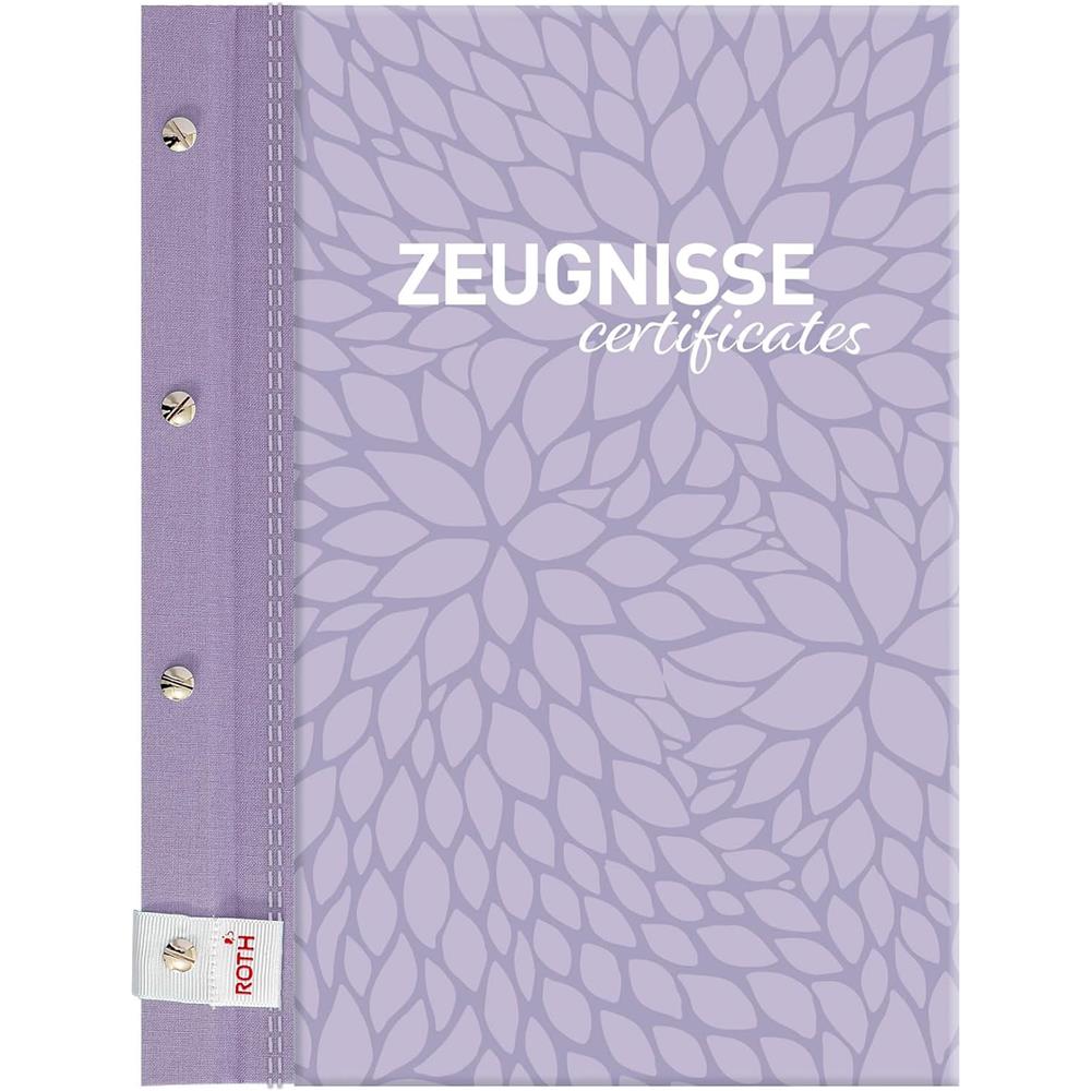 Roth Zeugnismappe Pattern mit Buchschrauben Lila Paradise, mit 12 A4 Klarsichthüllen, im Buchleineinband