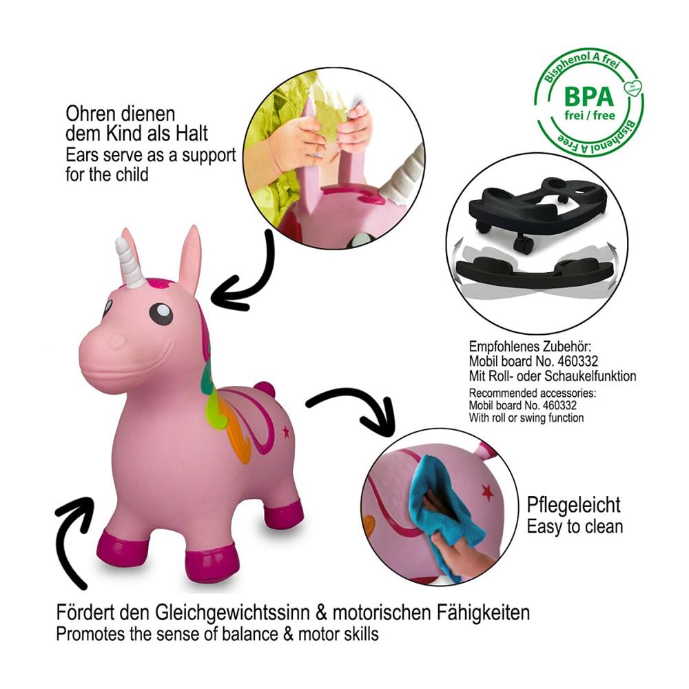 Jamara Hüpftier Einhorn, bunt, Hüpfspielzeug mit Luftpumpe