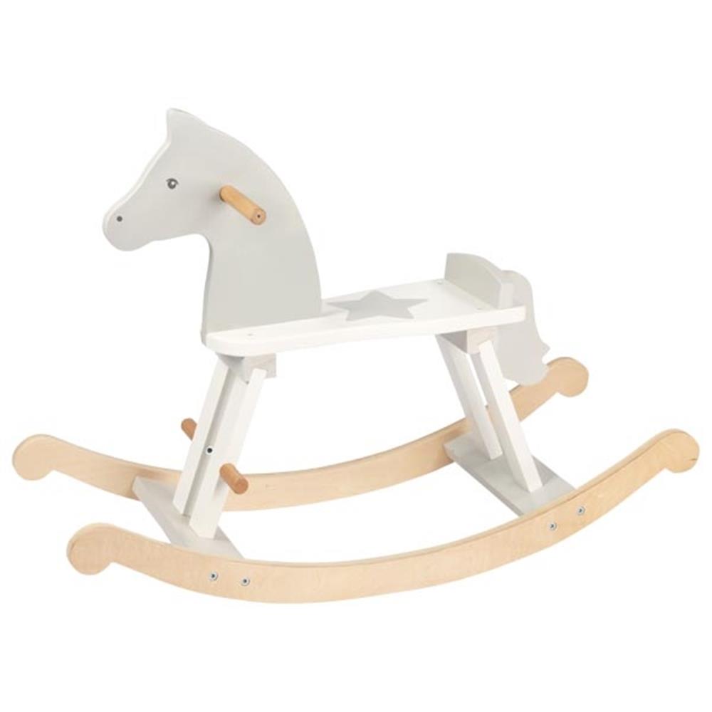 goki Holz-Schaukelpferd in weiß, mit abnehmbarem Sicherheitsbügel