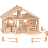 Holztiger Stall mit Seilwinde, Bauernhof, Holzspielzeug, ab 3 Jahren