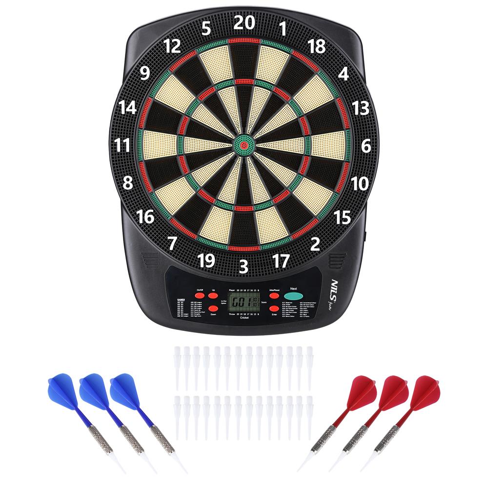 NILS FUN TDE03 Elektronische Dartscheibe - Dartboard mit 6 Pfeilen, 32 Spielmodi, bis 8 Spieler