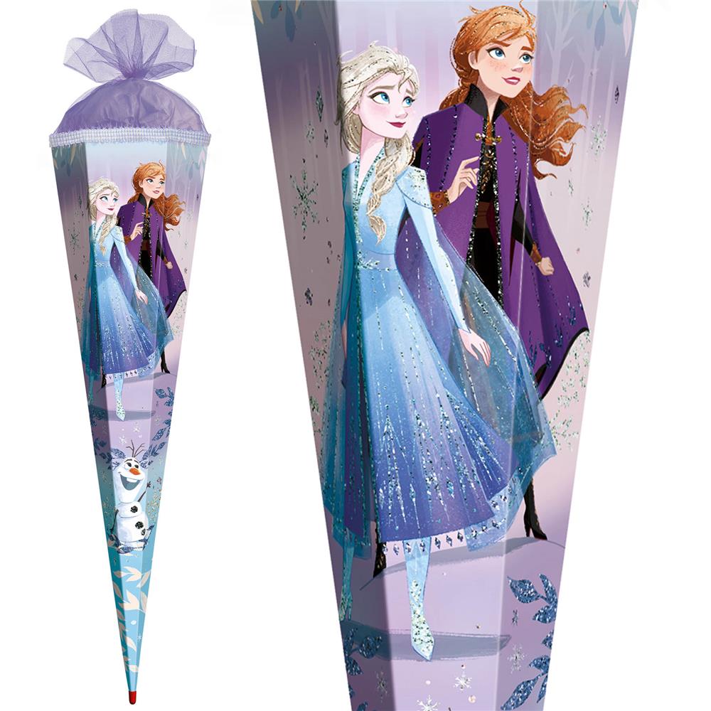 Roth Schultüte Disney Frozen, 85cm, eckig, Rot(h)-Spitze, Tüllverschluss, Glitter, Glitzerborte