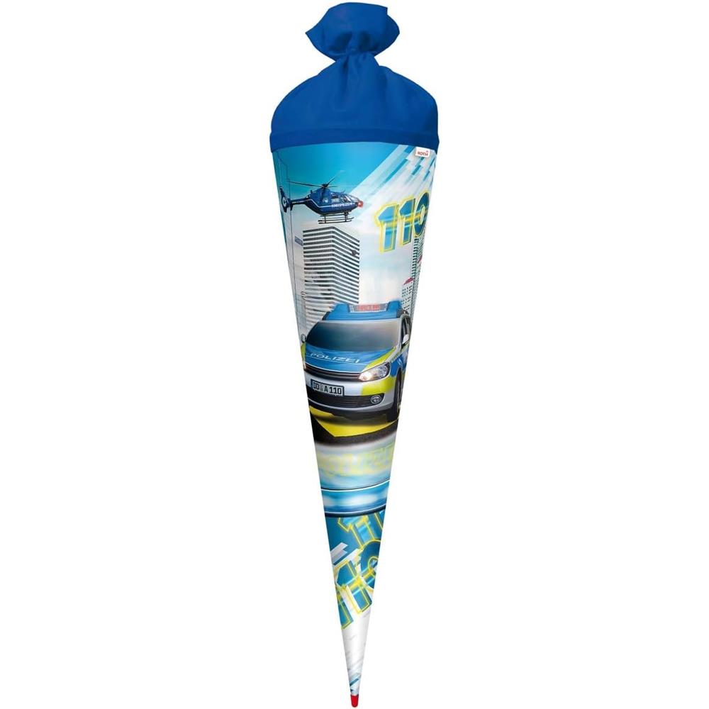 Roth Schultüte Polizei, 70cm, rund, Rot(h)-Spitze, Filzverschluss, mit Licht & Sound