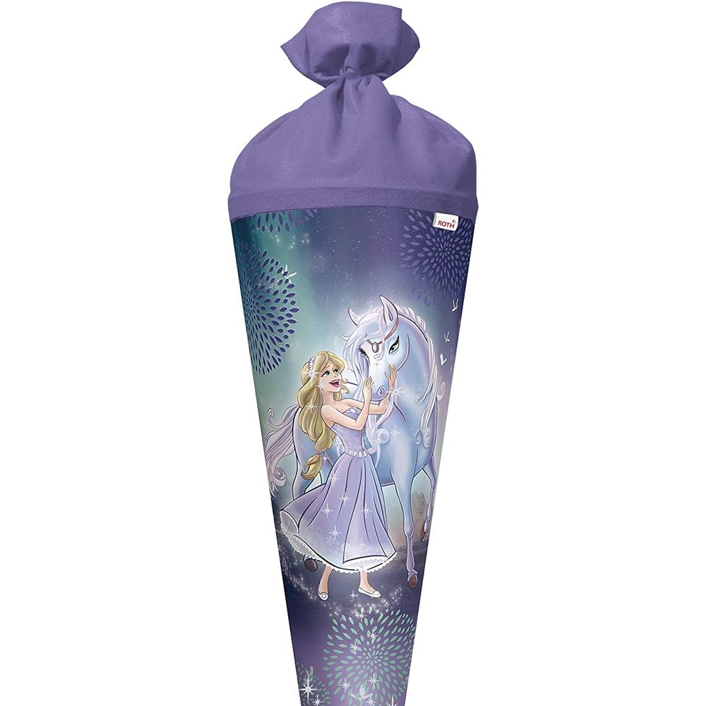 Roth Schultüte Königin im Eis, 70cm, rund, Rot(h)-Spitze, Filzverschluss, Glitter, Glitzerborte