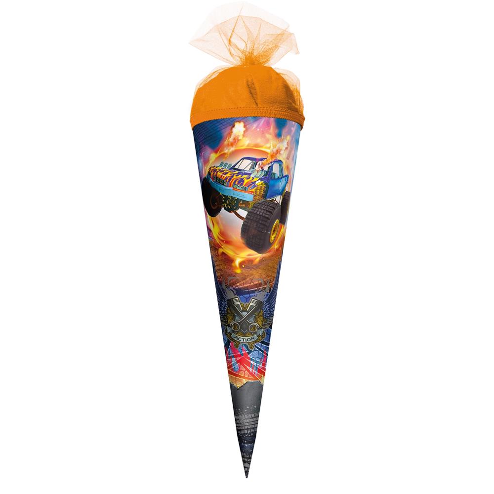 Roth Schultüte Monstertruck Fire, 22cm, rund, Tüllverschluss