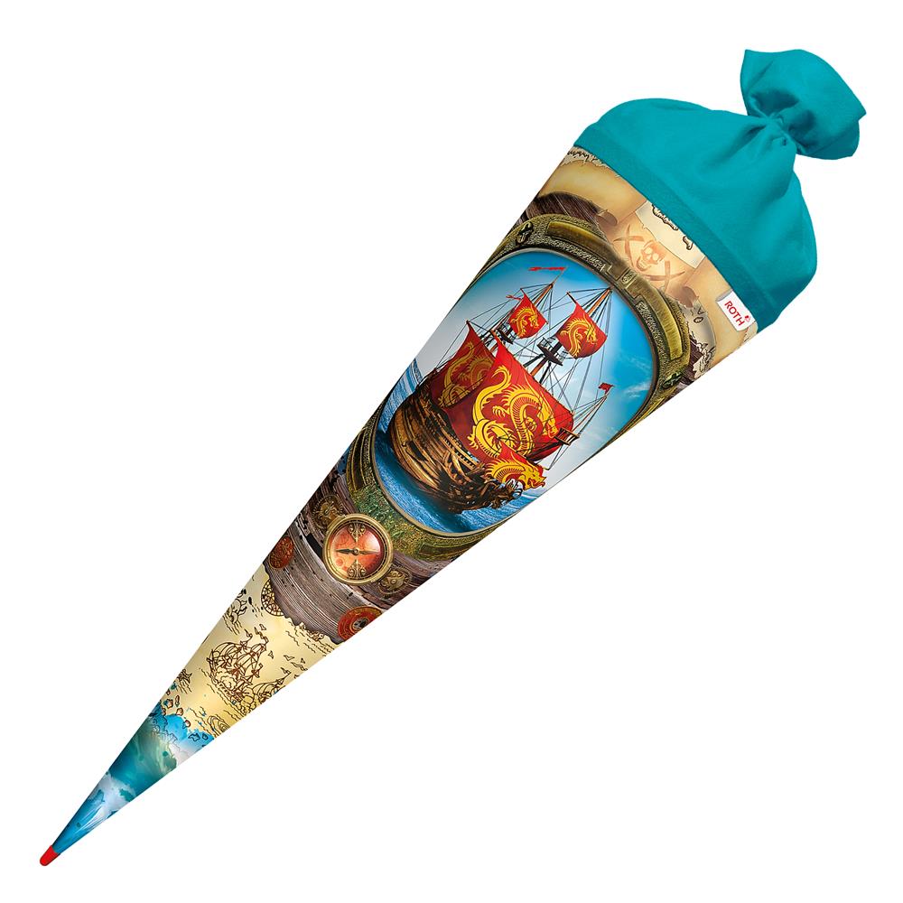 Roth Schultüte Piratenschiff, 70cm, rund, Rot(h)-Spitze, Filzverschluss