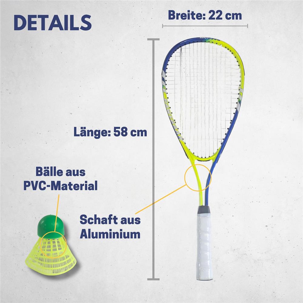 Best Sporting Power Badminton Set, 2 Schläger 3 Bälle Tasche, Blau/Grün