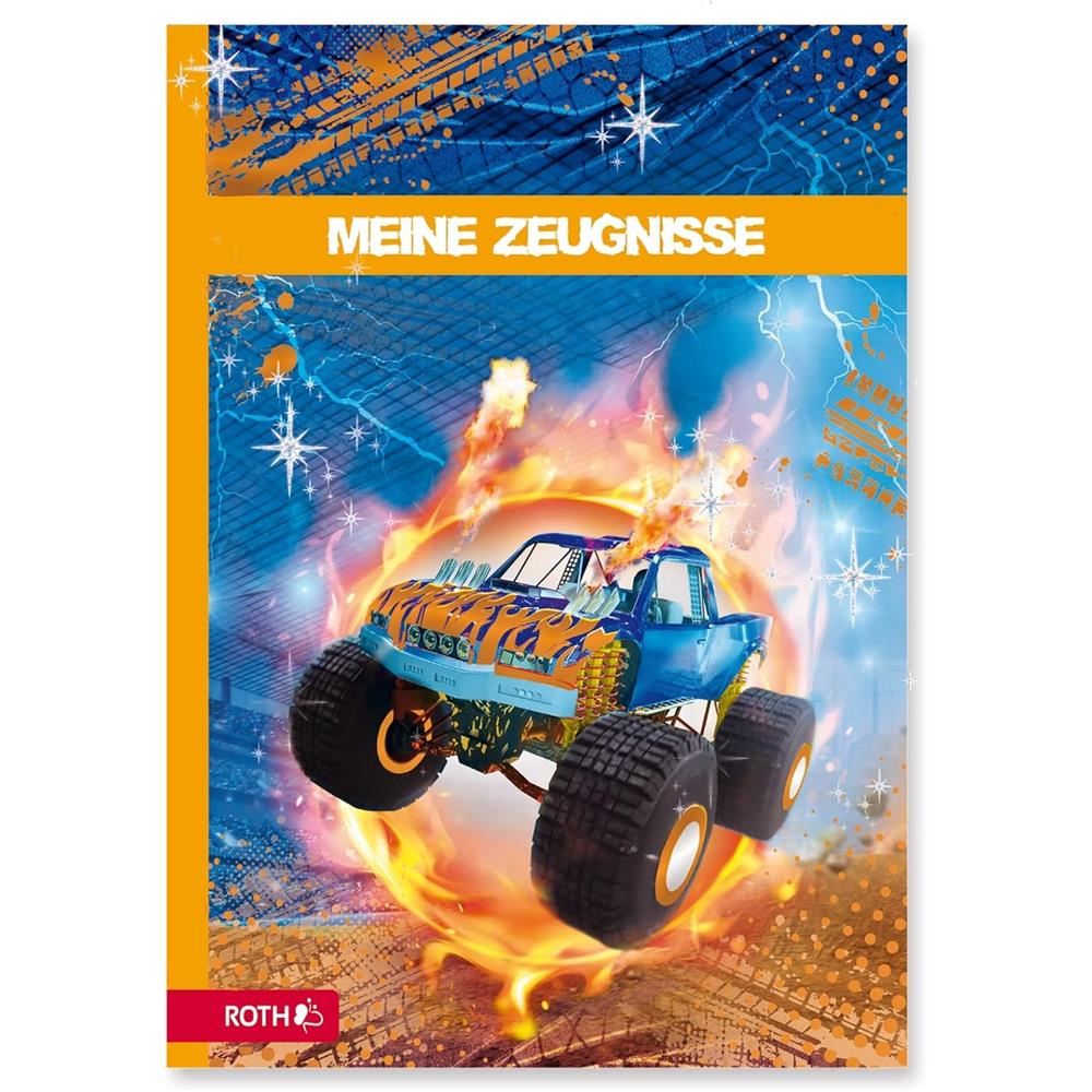 Roth Zeugnismappe Monstertruck Fire mit Folie, mit 10 A4 Klarsichthüllen
