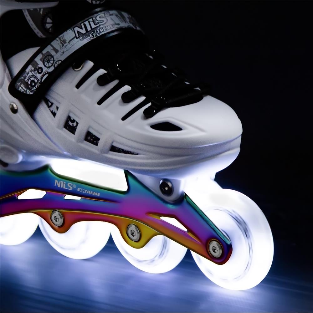NILS EXTREME NH10905 4in1 LED Inliner Schlittschuhe Rollschuhe Gr. 39-42, Weiß-Rainbow, verstellbar