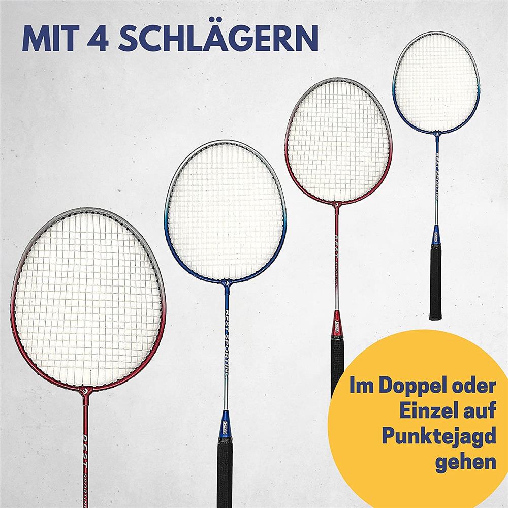 Best Sporting Badminton Set mit Netz 4 Schläger 3 Bälle Tasche