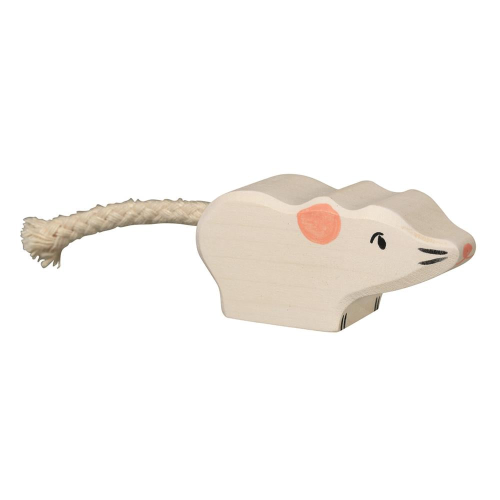 Holztiger Holzfigur - Maus, weiß, Holzspielzeug, ab 3 Jahren