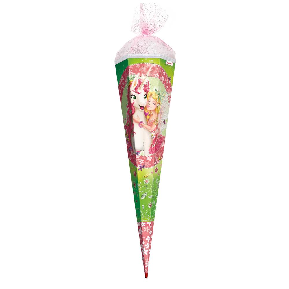 Roth Schultüte Einhornglück, 85cm, eckig, Rot(h)-Spitze, Tüllverschluss, Glitzer, Glitzerborte