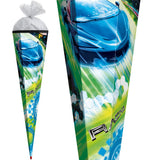Roth Schultüte Racing, 85cm, eckig, Rot(h)-Spitze, Tüllverschluss (Silbertüll)
