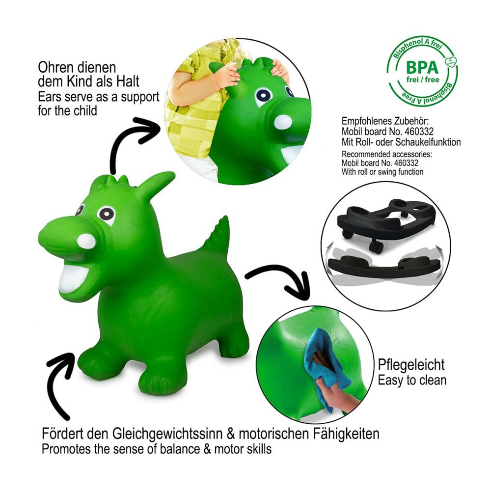 Jamara Hüpftier Drache, grün, Hüpfspielzeug mit Luftpumpe